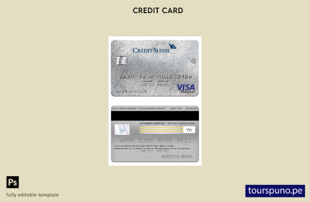listo para imprimir plantilla de tarjeta visa platino del banco Suiza Credit Sui
